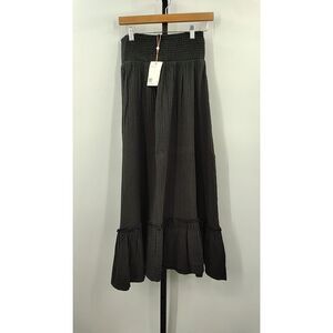 Quince Womens 100% Organic Cotton Gauze Smocked Maxi Skirt Black XL